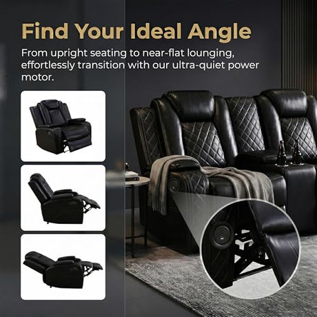 ELDANISH 2-Piece Leather Power Recliner Sofa Set for Living Room with USB Ports,LED Ambient Lighting & Storage Console,Modern Ergonomic Sectional Couch,Home Theater Seating (1Loveseat+1 Sofa,Black) ELDANISH