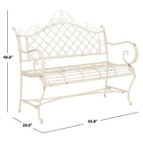 SAFAVIEH PAT5017A Collection Adina Antique White Wrought Iron 51.25" Outdoor Garden Bench SAFAVIEH
