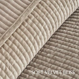 EVERGRACE Velvet Quilt Set Queen Size, Luxurious Soft Quilted Bedding Sets, Lightweight Velvet Comforter for All Season, Striped Channel Bedspread Coverlet with 2 Shams, Urban Taupe EVERGRACE