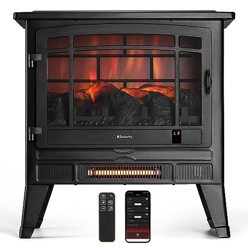 TURBRO Suburbs 25" WiFi Electric Fireplace Infrared Heater with Crackling Sound, Freestanding Fireplace Stove with Adjustable Flame Effects, Overheating Protection, Timer, Remote Control 1400W TURBRO