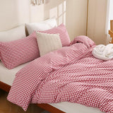 TOCOMOA Red Gingham Duvet Cover Bedding Set 100% Washed Cotton Like Linen Feel Super Soft Comfortable 3 Piece Cute Plaid Checkered Comforter Cover Set (Queen 90"x90", Comforter Not Included) TOCOMOA