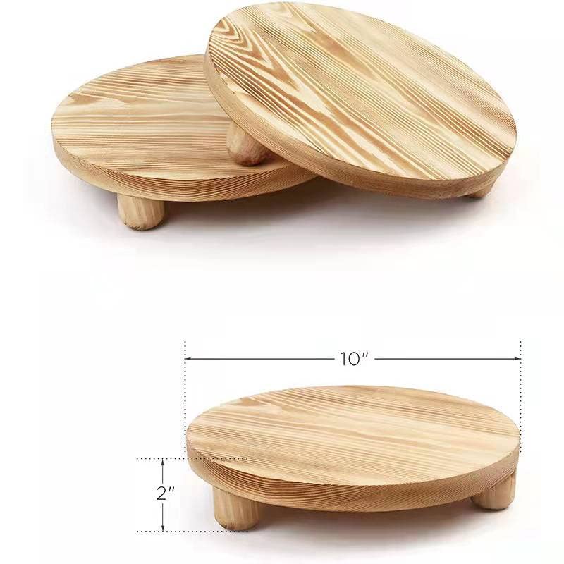 DEAMACE Wood Riser for Decor, 2 Pack Wood Pedestal Stand for Display, Round Wooden Tray for Kitchen Counter, Wooden Pedestal Stand for Plant Pot Indoor DEAMACE