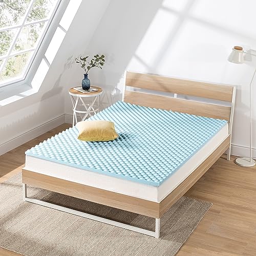 Best Price Mattress 1.5 Inch Egg Crate Memory Foam Mattress Topper, Cooling Gel Infusion, Twin, Dorm Essentials, Blue Best Price Mattress