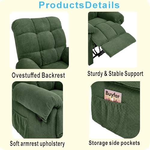 Rocker Recliner Chair, Manual High Back Glider Recliner Nursery Chair with Padded Footrest, Ergonomic Overstuffed Lounge Armchair, Comfy Reading Accent Chairs for Living Room, Bedroom, Nursery, Green