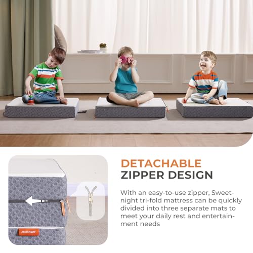 Sweetnight Tri Folding Mattress - 4-inch Single Size Foldable Mattress with a Collapsible and Washable Cover | Medium-Firm with Non-Slip Design | Suitable for RV Travel, Camping, Guest Sweetnight