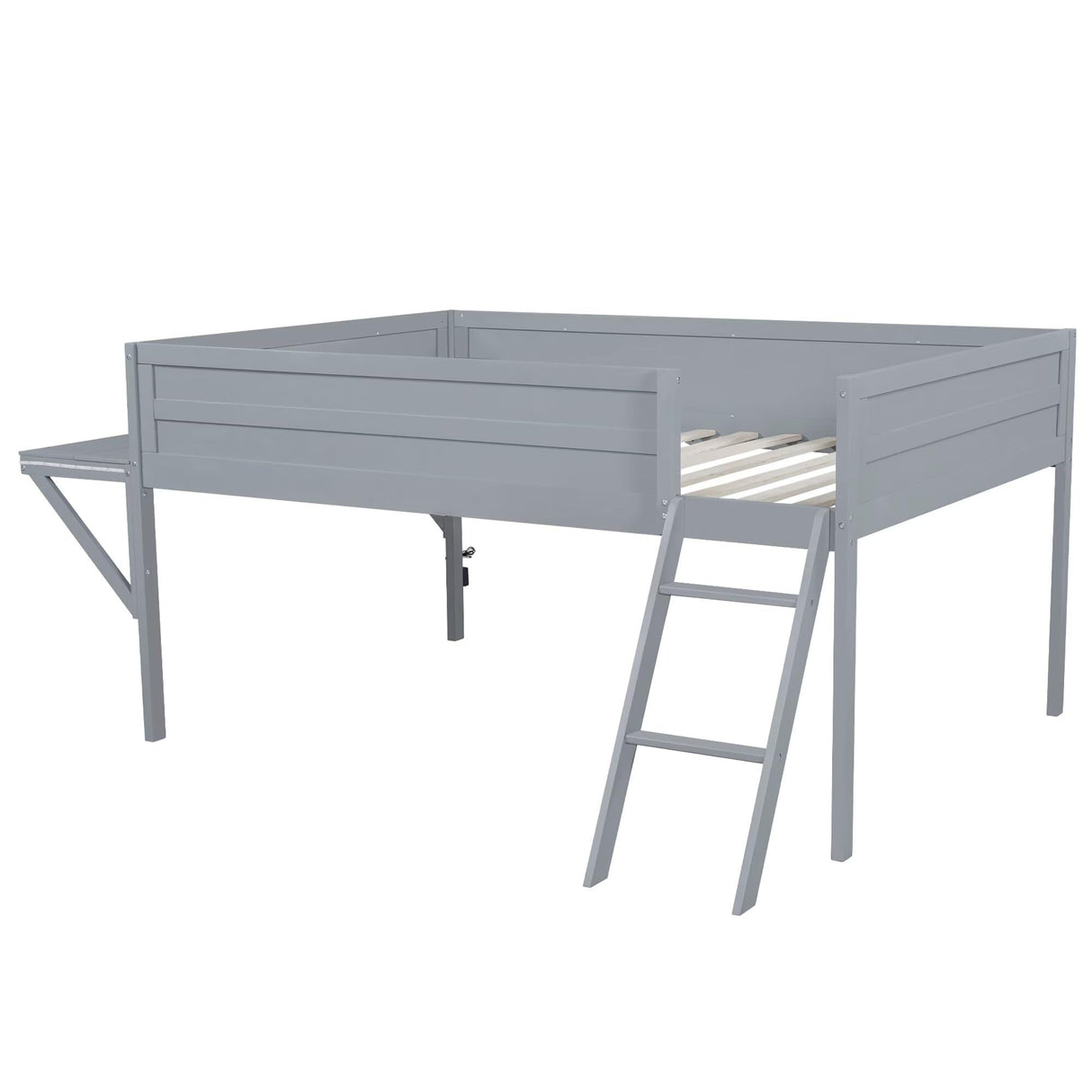 JIJIWANG Wood Full Size Gaming Loft Bed with Desk and LED, Suit High Loft Bed Frame with Bookshelf for Teens Adults, (Gray, Full) JIJIWANG