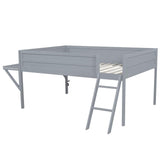 JIJIWANG Wood Full Size Gaming Loft Bed with Desk and LED, Suit High Loft Bed Frame with Bookshelf for Teens Adults, (Gray, Full) JIJIWANG