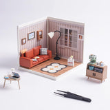 ROBOTIME DIY Miniature House Kit Mini Dollhouse with Accessories Building Toy Set Tiny Room Making Kit with LED Light Hobby Unique Gifts (Cozy Living Lounge) ROBOTIME