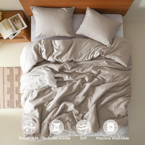 Comfort Spaces Taupe Queen Duvet Cover Set - 3 Pieces Breathable Dotted Weave Texture Duvet Sets, Modern Farmhouse Boho Duvet Cover & Sham, All Season Microfiber Queen Bed Set, Full/Queen Comfort Spaces
