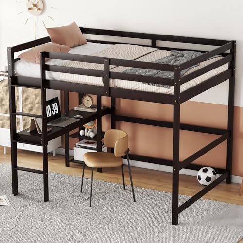 Bellemave Full Size Loft Bed with Desk and Storage Shelves for Kids - Espresso - WoodArtSupply