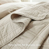 HORIMOTE HOME 100% Cotton Quilt Queen Size Beige Bedspread, Pre-Washed 3-Piece Cozy Lightweight Stitching Decorative Bedding Cover Coverlet Set with 2 Shams in Geometric Pattern for All Season HORIMOTE HOME