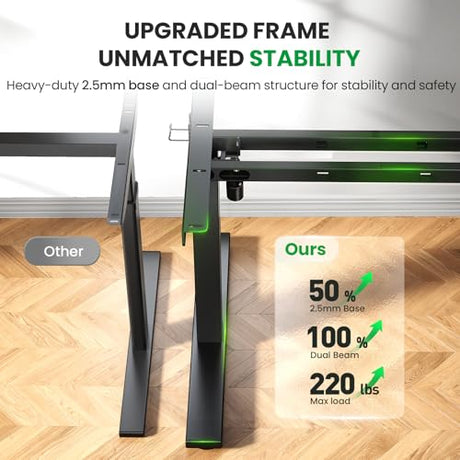 DeskShow Electric Standing Desk Adjustable - 63x30 Inch Sit Stand Desk with 1 Inch Thick Tabletop, Double Beam Frame, 3 Memory Height Adjustment, Cable Management for Home Office DeskShow
