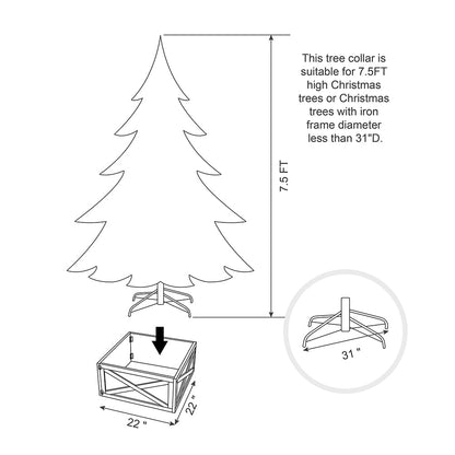 Glitzhome Washed White Wooden Tree Collar Tree Stand Cover Christmas Tree Skirt Tree Box, 22" L - WoodArtSupply