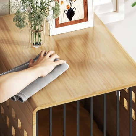 Timechee Wooden Furniture Dog Crate for Medium & Small, Solid Wood Puppy Crates for Small Indoor, Decorative Dog Kennel Indoor with Door, Pet House End Table for Bedroom, Living Room, Natural Timechee