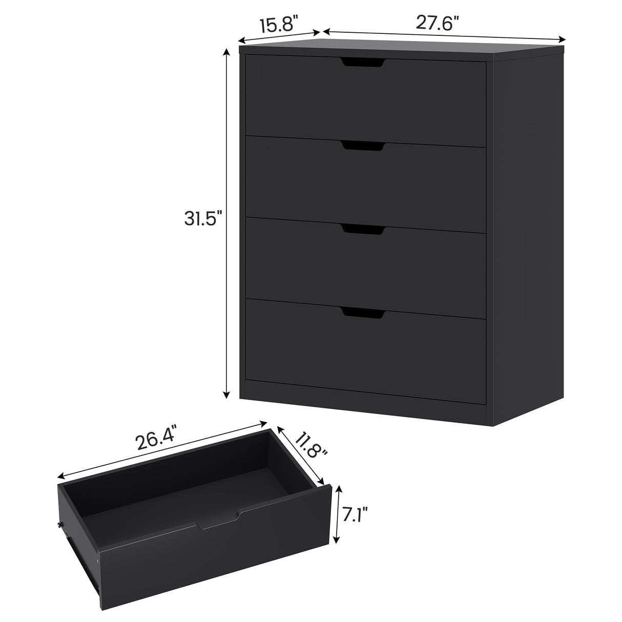 HAUOMS Modern 4 Drawer Dresser, Black Chest of Drawers for Bedroom,Closet Dressers with Drawers for Living Room, Entryway, Hallway HAUOMS