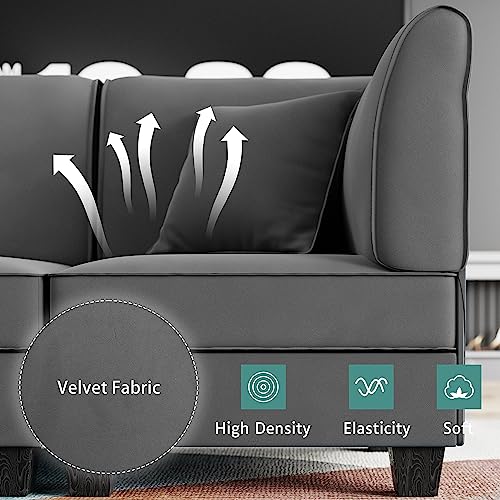 Shintenchi 6 Pieces Sectional Couch Modular Sofa,U Shaped Reversible Chaise Velvet SofaCouch with Cushions,Modular Sectional Sofa with Ottoman for Living Room (Dark Grey) Shintenchi