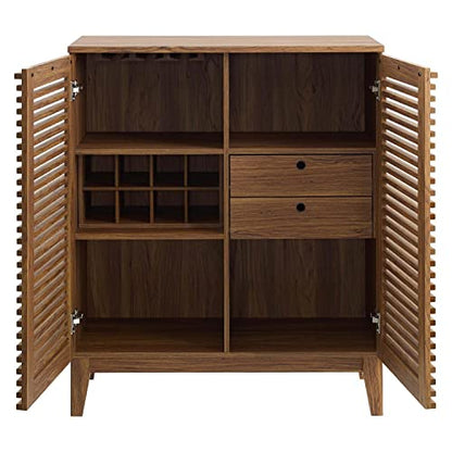 Modway Render Mid-Century Modern Wine Rack Storage, Bar Cabinet, Walnut - WoodArtSupply