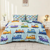 3-Piece Double-Sided Printed Duvet Cover Set Single – Soft Microfiber Bedding with Minimalist Children Cartoon Design with Zipper Closure,Includes 1 Duvet Cover + 2 Pillowcases Blue Generic