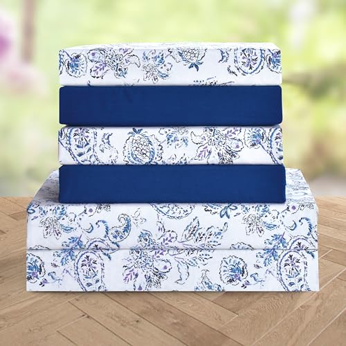 Elegant Comfort Softest and Coziest 6-Piece Sheet Set - 1500 Premium Hotel Quality Microfiber - Deep Pocket, Wrinkle Resistant 6-Piece Paisley Pattern Bed Sheet Set, Full, Paisley Indigo Elegant Comfort