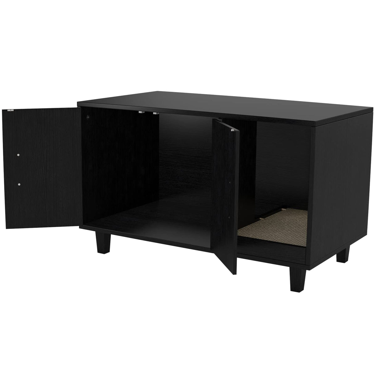 GDLF Modern Wood Pet Crate Cat Washroom Hidden Litter Box Enclosure Furniture House as Table Nightstand with Scratch Pad,Stackable (Black) GDLF