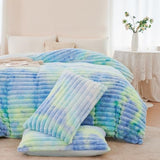 ZRNBAST Fluffy Duvet Cover Twin Size, Tie Dye Blue Green Plush Fleece Bedding Sets, Super Soft Faux Fur Bed Set with Zipper, Luxury Fuzzy Comforter Cover with 2 Pillowcases(Blue Green, Twin) ZRNBAST