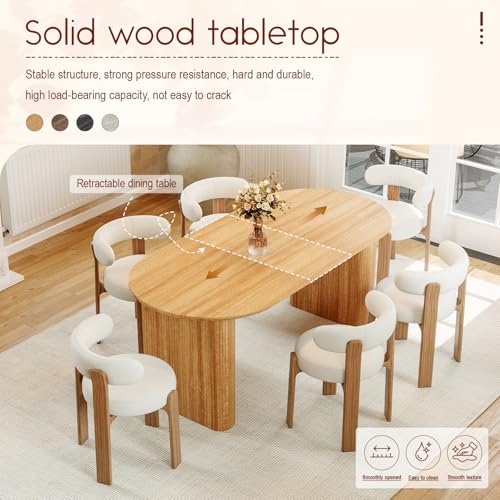 HMHKHN 90" Extendable Dining Table for 4 to 8, Oval Wooden Extendable Dining Room Table with Curved Fluted Wood Strip Base for Home (Natural, Table with 4 Panels) HMHKHN