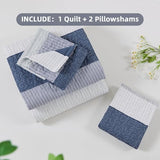 Andency Queen Quilt Bedding Set Mineral Blue, 3 Pieces Patchwork Summer Striped Ultra Soft Lightweight Bedspreads, Coverlets Set with 2 Pillow Shams for All Seasons (90"x96") Andency