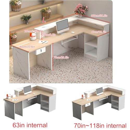 L Shaped Reception Desk with Counter, Modern Front Desk Reception Counter with Lockable Drawer, Retail Checkout Office Computer Workstation for Clothing Store Beauty Salon, SOHO, Shop cartBit