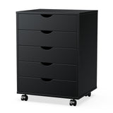 Elevon 5 Drawer Chest, Dressers Storage Cabinets Wooden Dresser Mobile Cabinet with Wheels Room Organizer, Small Drawers Wood Organization Furniture for Office, Home,Black Elevon