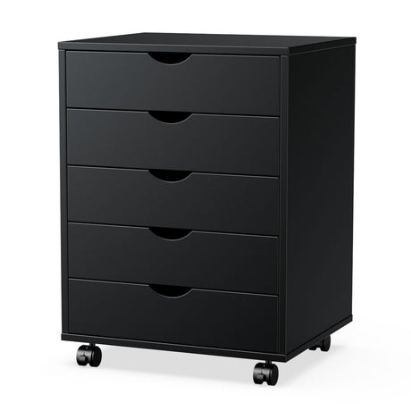 Elevon 5 Drawer Chest, Dressers Storage Cabinets Wooden Dresser Mobile Cabinet with Wheels Room Organizer, Small Drawers Wood Organization Furniture for Office, Home,Black Elevon