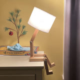 ELINKUME Cute Desk Lamp,Unique Table Lamps,Wood Bedside Table Lamp Fun Funky Person Lamp Wooden Robot Cute Lamps for Bedrooms ELINKUME