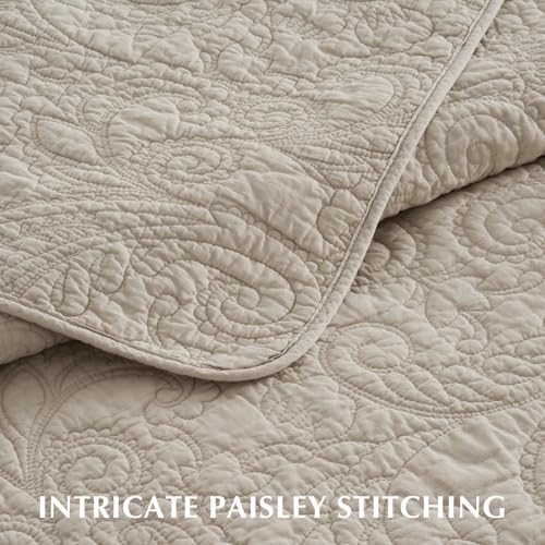EVERGRACE 100% Cotton Paisley Quilt Set, King Size 3 Piece Set – Prewashed Lightweight Bedspread with 2 Shams, Soft & Breathable Matelasse Coverlet for All-Season Comfort, Flax Beige EVERGRACEHOME
