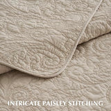 EVERGRACE 100% Cotton Paisley Quilt Set, King Size 3 Piece Set – Prewashed Lightweight Bedspread with 2 Shams, Soft & Breathable Matelasse Coverlet for All-Season Comfort, Flax Beige EVERGRACEHOME