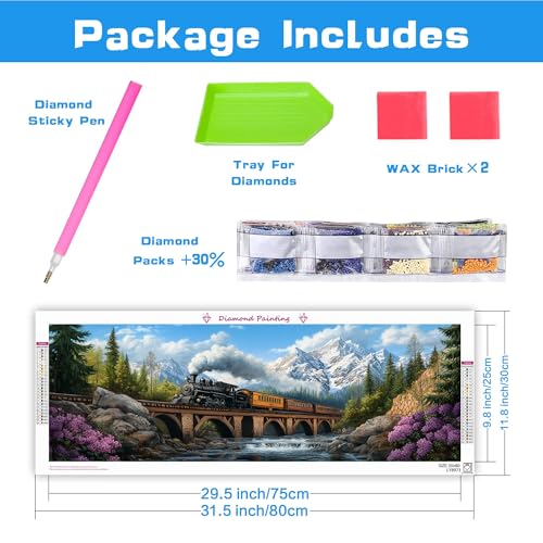 Wergund 5D DIY Large Diamond Art Kits for Adults Train, Large Size Diamond Art Mountain, Full Drill Crystal Rhinestone Embroidery Cross Stitch Arts Craft Canvas Home Wall Decor Gift 12x30Inch Wergund