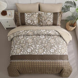 WONGS BEDDING Brown Comforter Set Queen, 7 Pieces Bed in a Bag Floral Patchwork Soft Microfiber Queen Sheet Set with Comforter, Flat Sheet, Fitted Sheet, Pillow Shams,Pillowcases WONGS BEDDING