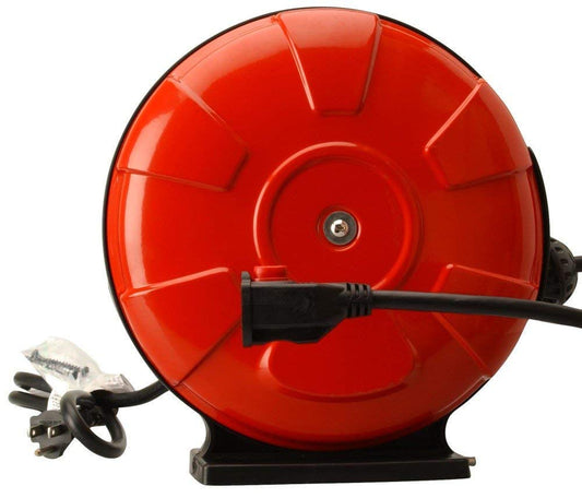 Woods 48004 14/3 SJTW Metal Extension Cord Reel with Locking Plug, Red, Feet, 30 Foot, Orange - WoodArtSupply