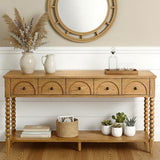 SAND STONE HOME Pembroke 58” Cottage Sofa Console Table with Drawers & Lower Shelf Storage, Narrow Entryway Table or Dining Server with Levelers | Prairie Oak Natural SAND STONE HOME