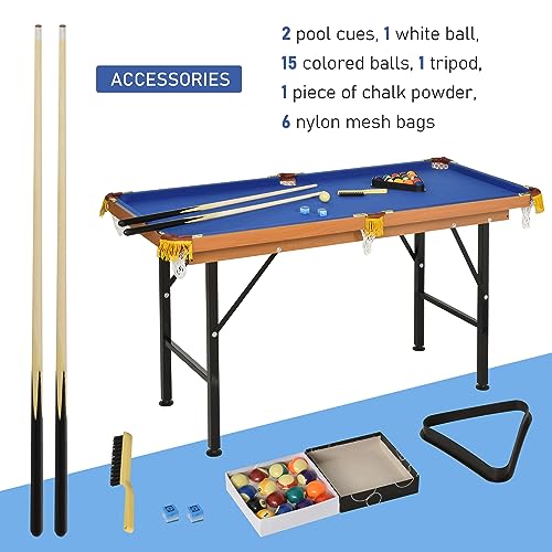 Soozier 55" Portable Folding Billiards Table Game Pool Table for Whole Family Number Use with Cues, Ball, Rack, Chalk, Blue Soozier