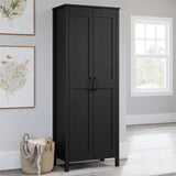 Sauder Miscellaneous 2-Door Storage Cabinet, L: 27.09" x W: 15.39" x H: 72.05", Raven Oak Finish Sauder