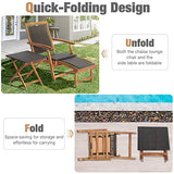 RELAX4LIFE Patio Chaise Lounge Chair Set of 3, Acacia Wood Folding Rattan Wicker Chairs w/Retractable Footrest, Side Table, 3-Piece Outdoor Patio Furniture, Fire Pit Deck Chairs Set for Porch Poolside