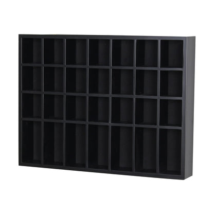 ARRAWIS Black Shot Glass Display Case 18" x13" Solid Wood Wall Mounted Collection Cabinet 28 Slots Small Curio Cabinet Rack (No Door) - WoodArtSupply