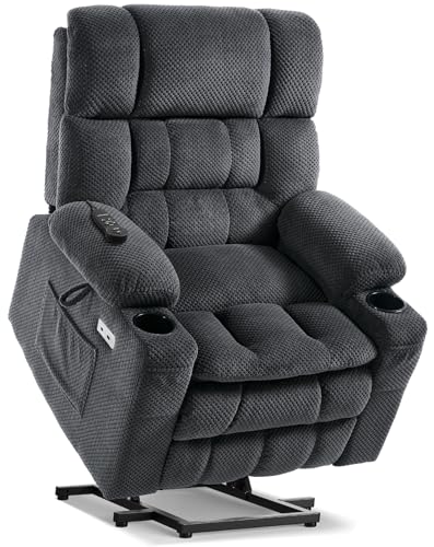 Tami Tami Dual Motor Power Lift Chair Recliner for Elderly with Massage and Heat, Infinite Position Electric Lift Recliner with Adjustable Headrest, USB (T6015 - Plush Fabric, Dark Gray, Medium)