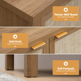 SICOTAS Sideboard Buffets Storage Cabinet - Boho Kitchen Coffee Bar Cabinet with Rattan Decorated Door - Farmhouse Chest Credenza - Cupboard Console Table for Dining Room Hallway - Oak SICOTAS