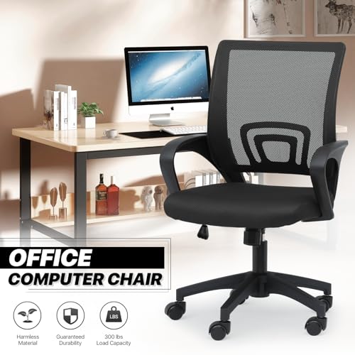 MoNiBloom Mesh Office Chair, Ergonomic Computer Chair for Adults, Rolling Swivel Mid-Back Desk Chair with Lumbar Support, Comfy Armrest for Home Office, Gaming, Black MoNiBloom