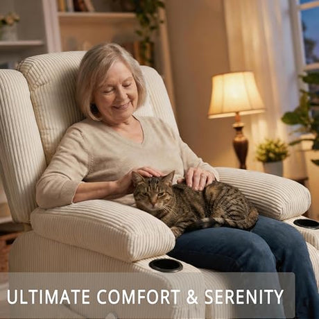 IKAKOS Heavy Duty Power Lift Recliner Chair for Elderly, 400lbs Capacity Massage and Heat Recliner, Soft Corduroy 160° Reclining Electric Stand Up Chair, USB & Type-C, Memory Foam, Cup Holders IKAKOS