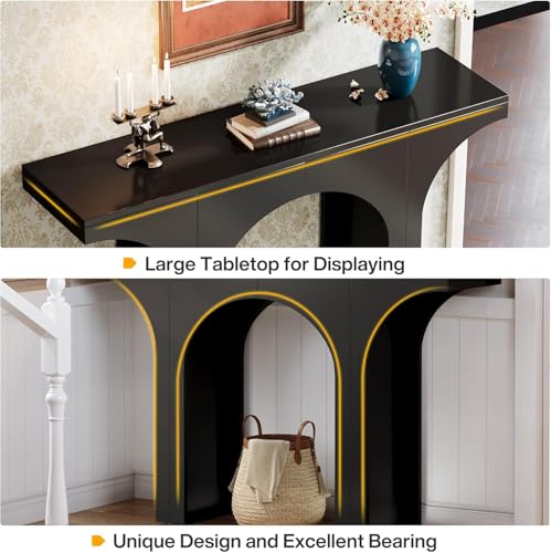 Tribesigns 47 Inches Console Table, Black Entryway Table, Modern Hallway Table, Sofa Table with Arch Base, Unique Foyer Table, Behind Couch Table, Wooden Long Accent Table for Living Room, Entrance Tribesigns