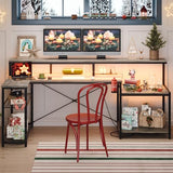 Bestier 71.5 inch Computer Desk with Power Outlets, LED Home Office Desk with Long Monitor Stand, Large Corner Desk with Storage Shelf, Cup Holder & Headset Hooks L Shaped Desk Bestier