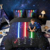 Feelyou 3D Galaxy Lightsaber Comforter Set with Sheets Green Blue Red Lightsaber 7 Piece Bedding Set Full Size for Kids Boys Girls Bedroom Bed Decor Lightsaber Bed in a Bag Neon Lightsaber Bed Set Feelyou