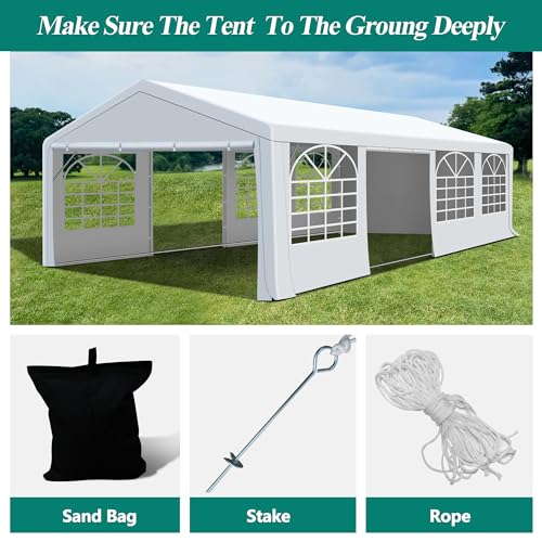 GARTOO 20' x 30' Canopy Party Tent & Carport - Heavy Duty Outdoor Wedding Gazebo with 4 Sand Bags, Event Shelter Canopy for Outdoor Event, Wedding, Birthday Party - WoodArtSupply