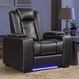 EBELLO Power Home Theater Seating, Electric Gaming Recliner Chair with Adjustable Headrest, Faux Leather Movie Reclining Chairs with Cup Holders LED Lights,USB Port,Hidden Arm Storage, Black